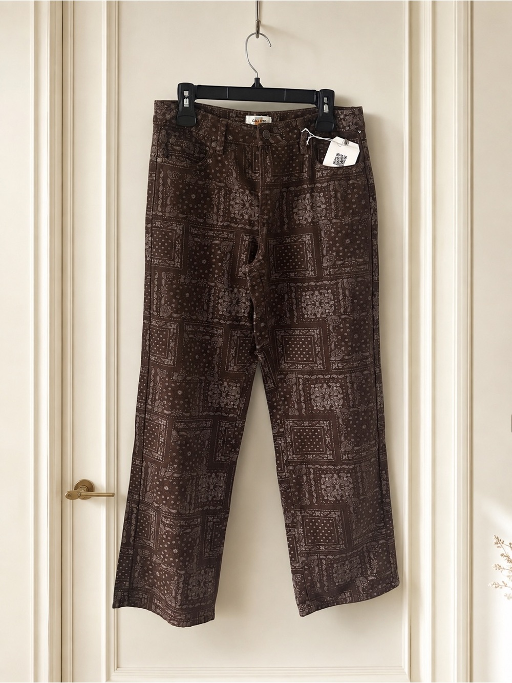 Women’s Straight Leg Ankle Pants Brown White Print Size 11/30 NWT